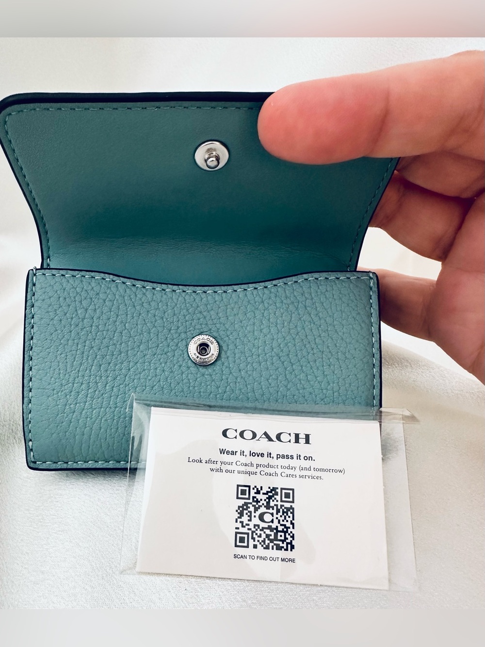 Coach Teal Pebble Leather Small Wallet with Silver 'C' Logo - Picture 5 of 9